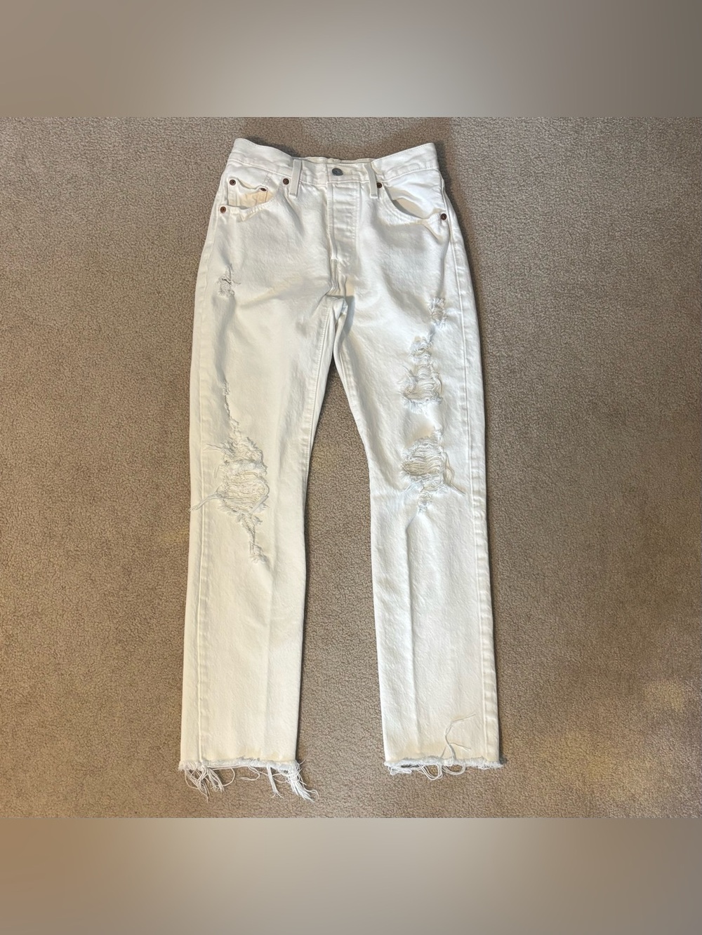 Levi 501 Distressed Button Fly Straight Jeans